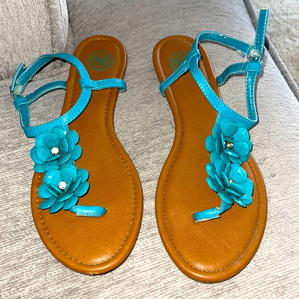Sz 9.5 Women’s Blue flower Sandals